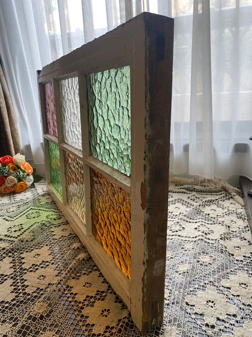 田んぼに熊＊希少 ステンドグラス レトロガラス 建具 窓 窓枠 インテリア