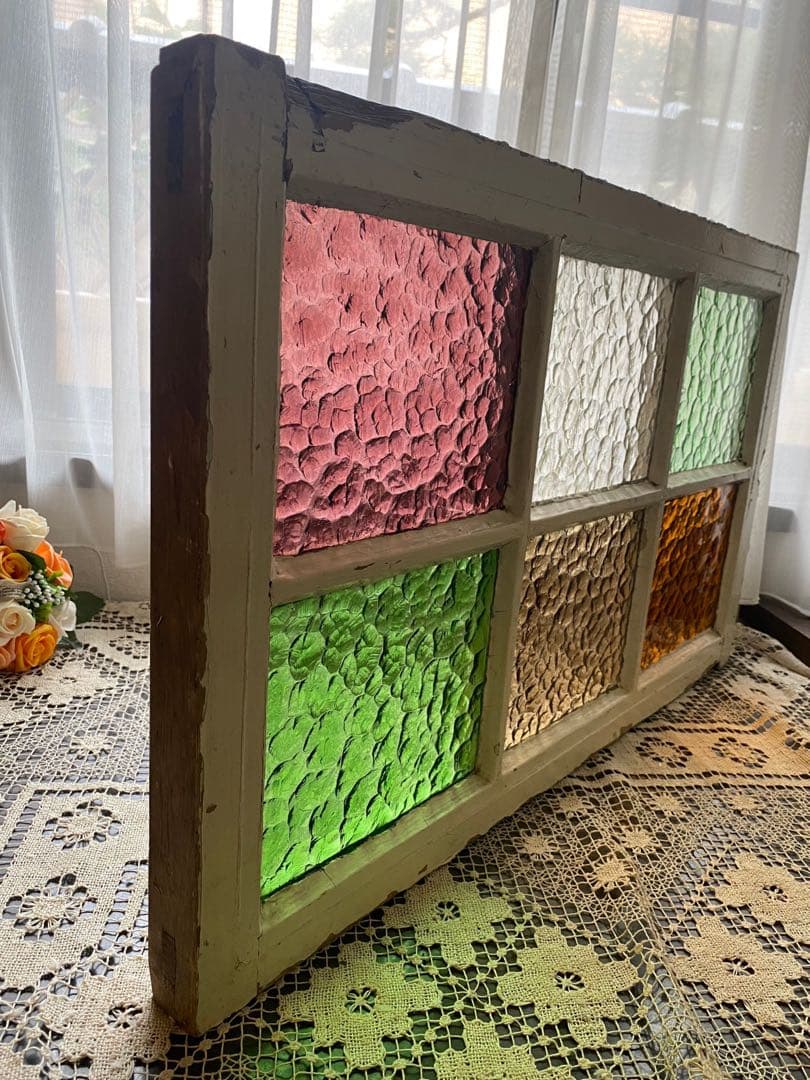 田んぼに熊＊希少 ステンドグラス レトロガラス 建具 窓 窓枠 インテリア