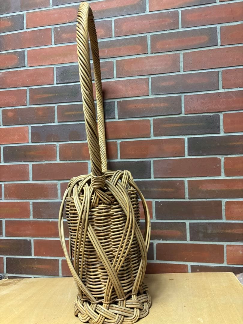 紅籐　二重編み花籠　大