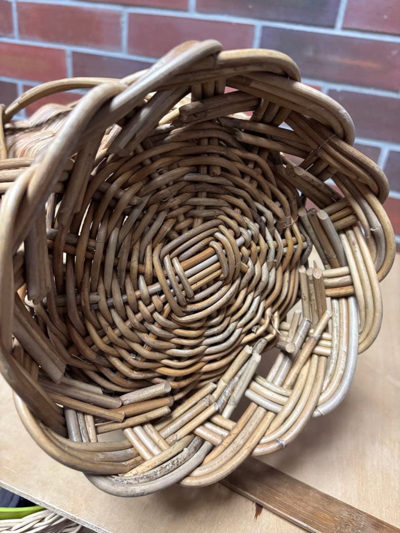 紅籐　二重編み花籠　大