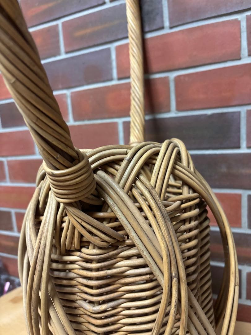 紅籐　二重編み花籠　大