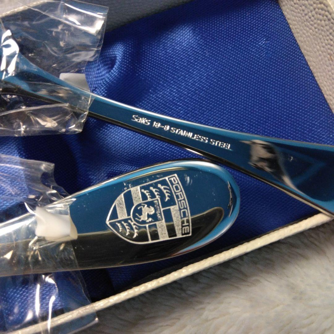 ポルシェクレストエッチングSaksサクライ製造18-8ステンレススプーン 2本