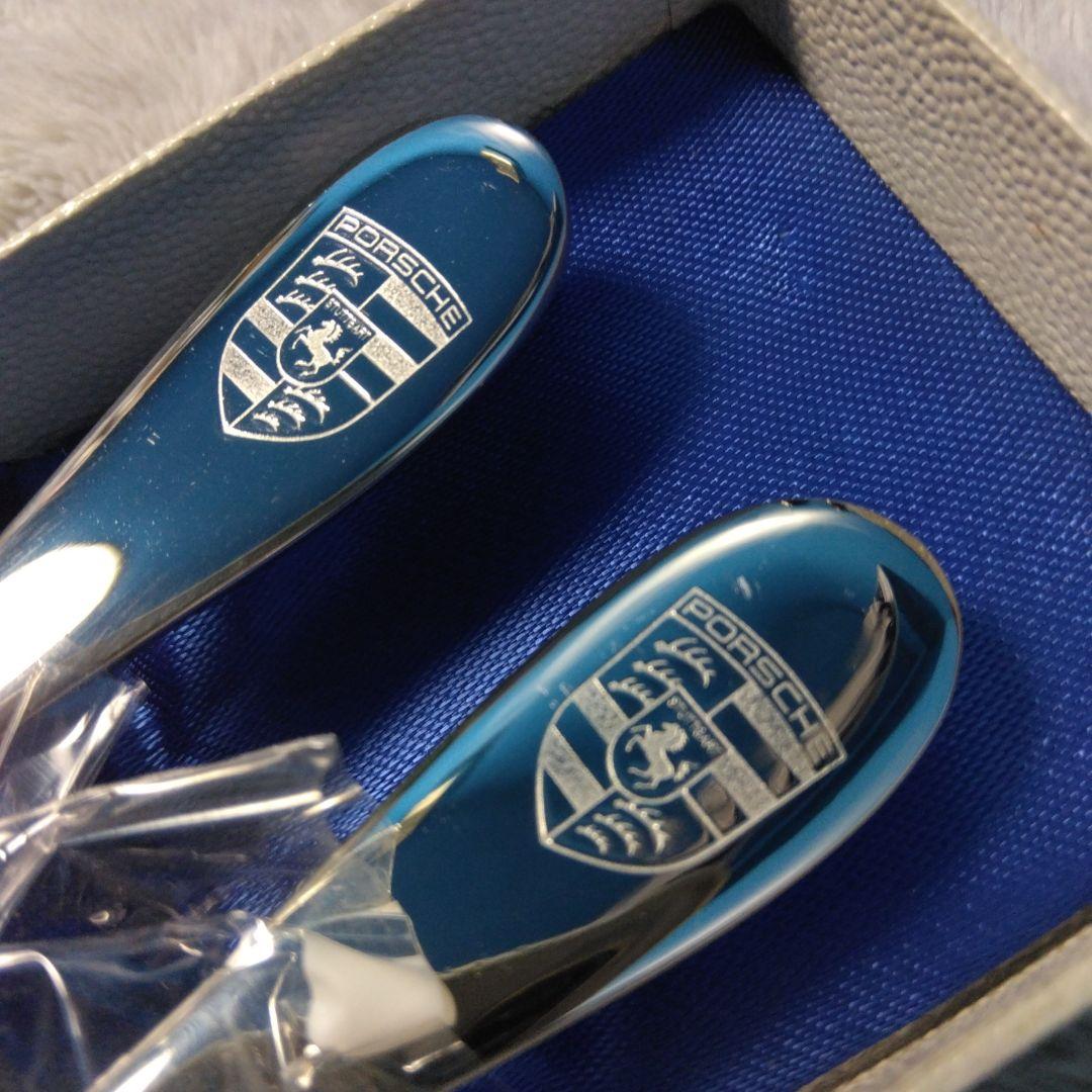 ポルシェクレストエッチングSaksサクライ製造18-8ステンレススプーン 2本