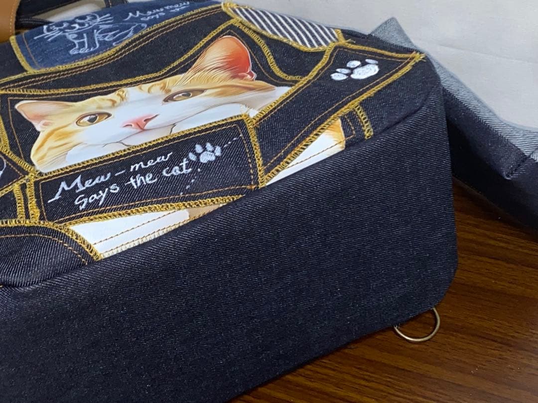 歳末セール☆岡山デニム☆ステンシル☆トラネコ☆4wayボストンバッグ