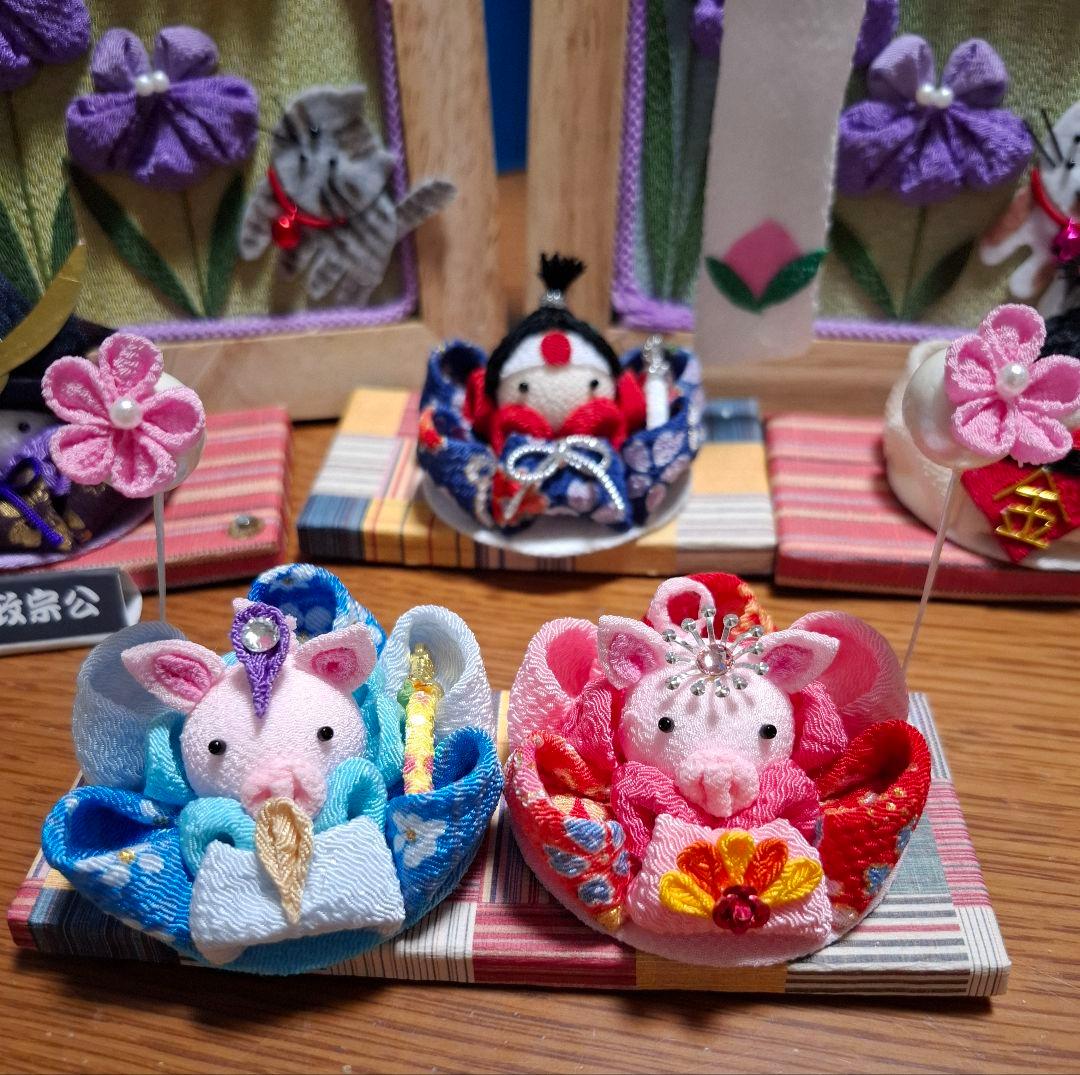 fukujiroページ　つまみ細工　　ブタさんの雛人形　金太郎　桃太郎