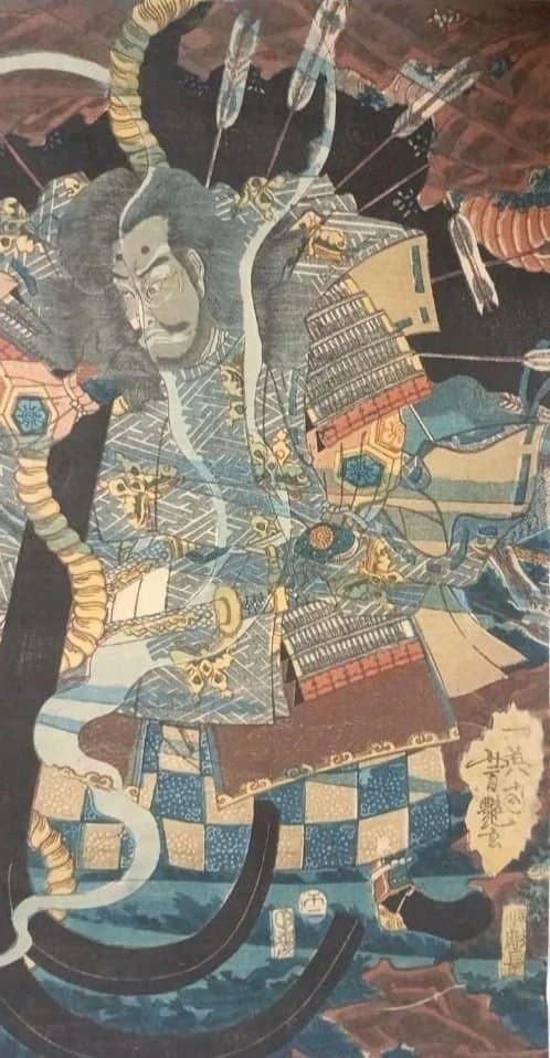 浮世絵版画、八島壇之浦海底之圖三枚綴り真ん中1枚売り。歌川芳艶画、安政5年出版