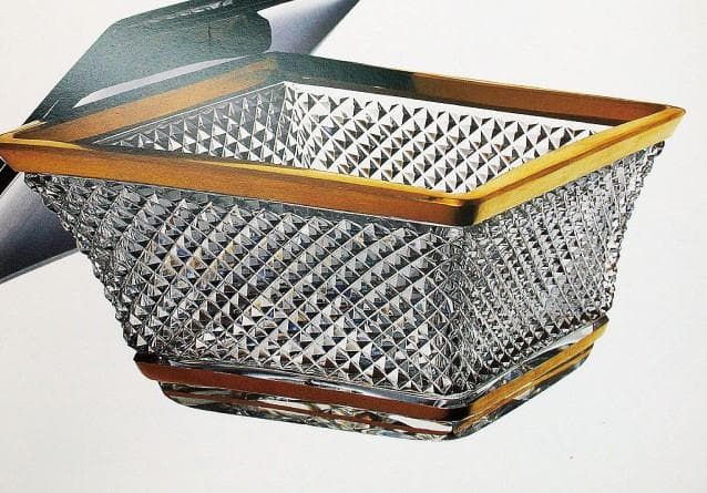 オールド・バカラ 1880年頃 切子装飾金縁大型壺21cm花瓶ギヤマン