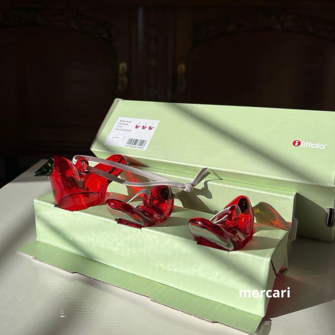  イッタラ　ガラスバード　オーナメント　３個セット　レッド