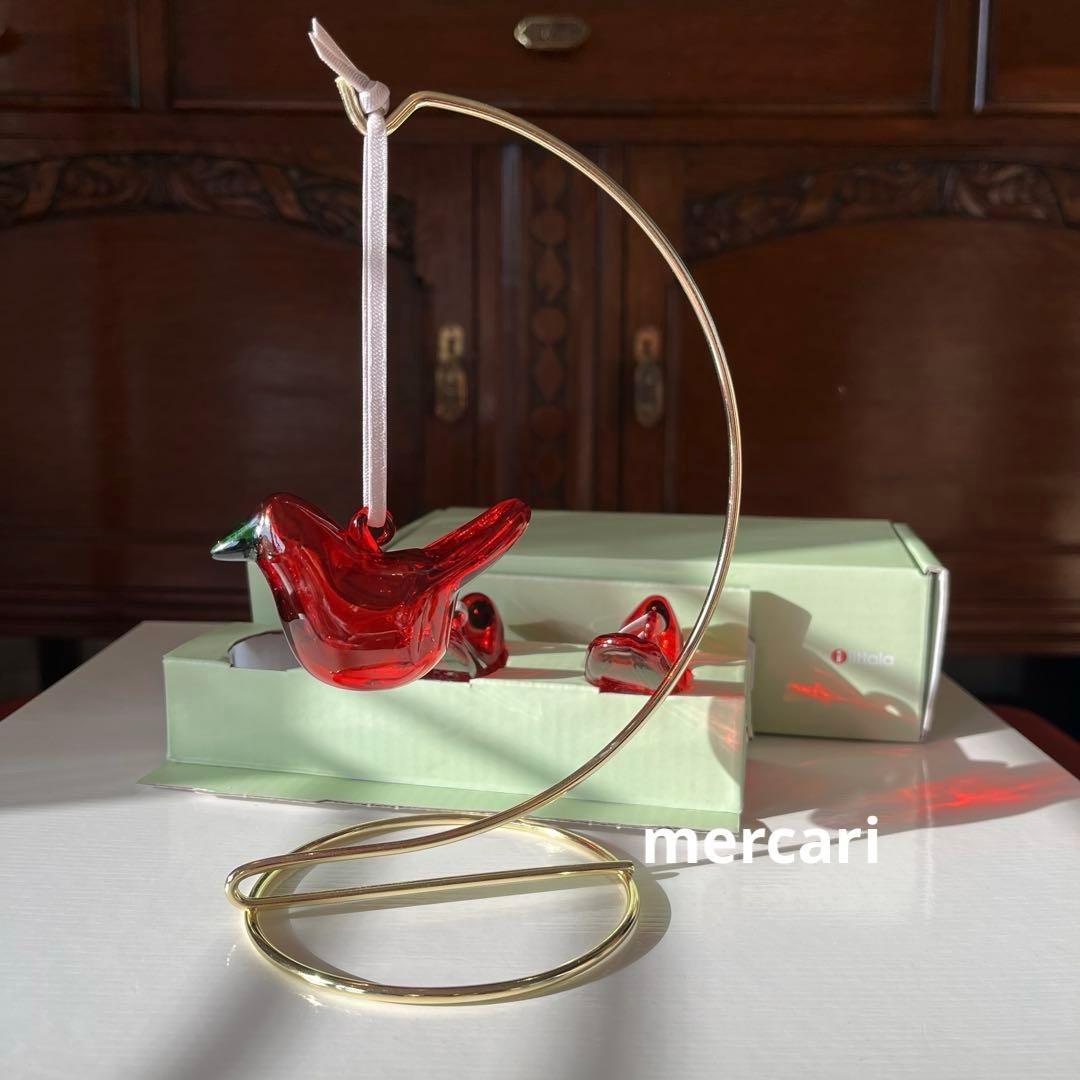  イッタラ　ガラスバード　オーナメント　３個セット　レッド