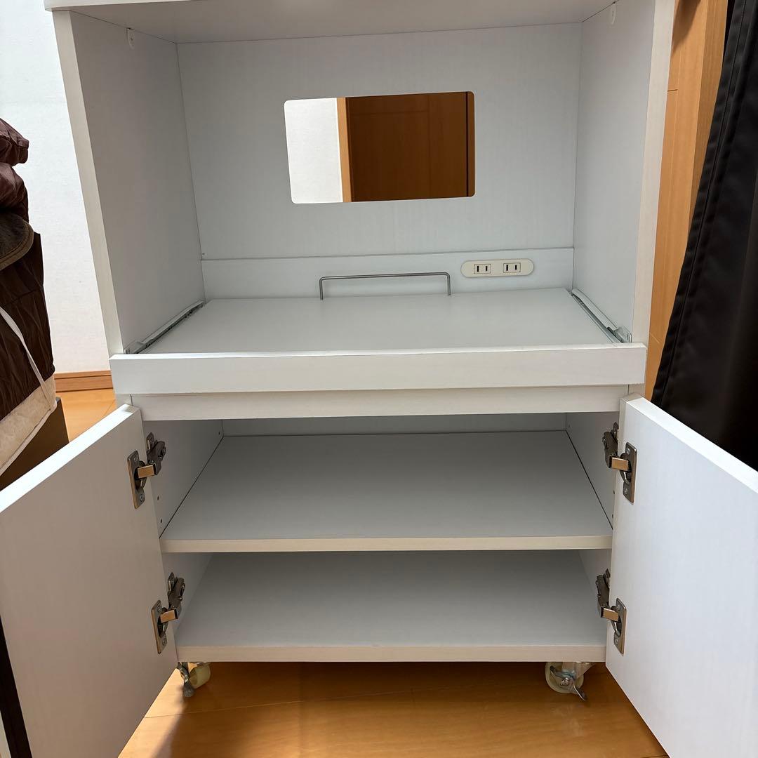 ホワイトキッチンカウンターレンジ台食器棚キャスター付き