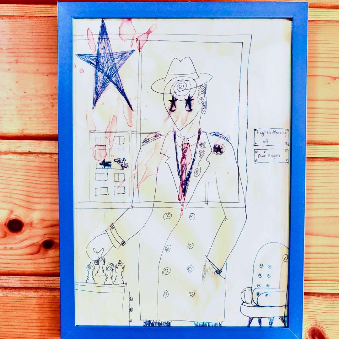 《ひとりでチェスをする探偵》絵画