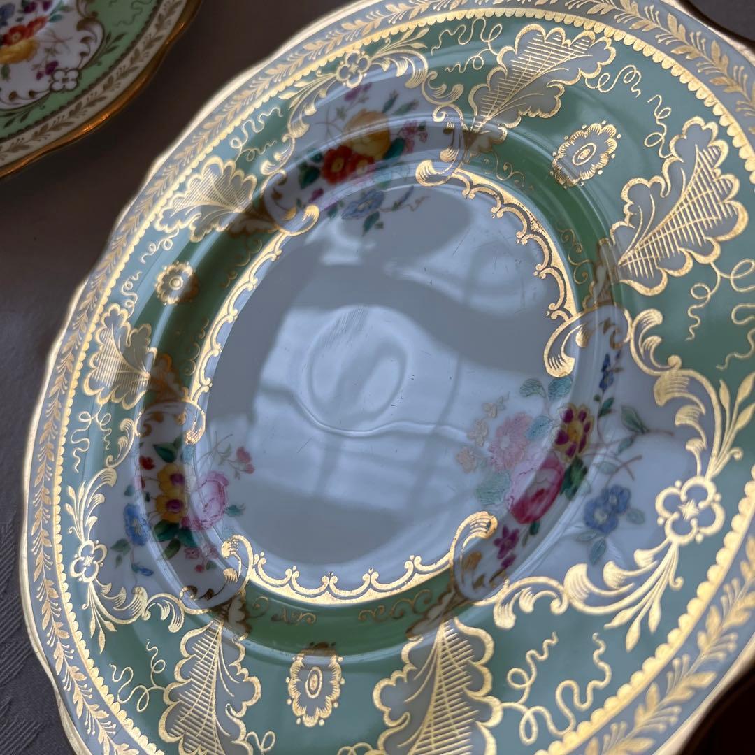 コウルドン 】英国アンティーク ロココ 金彩 手描花絵 平皿 デザート皿