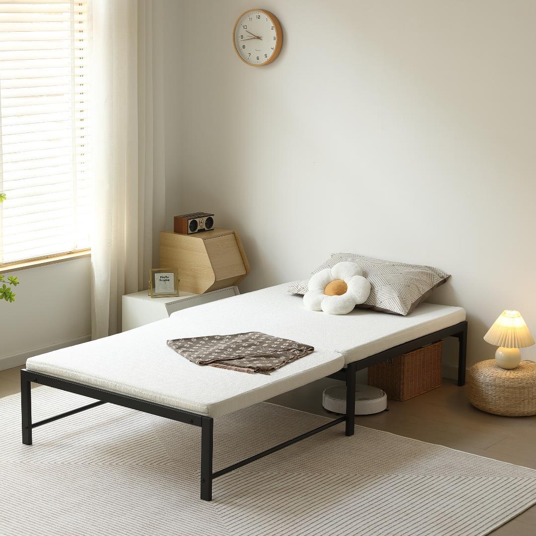 【ブラック】伸長式ベッド シングル パイプベッド 伸縮 下収納 パイプベッド