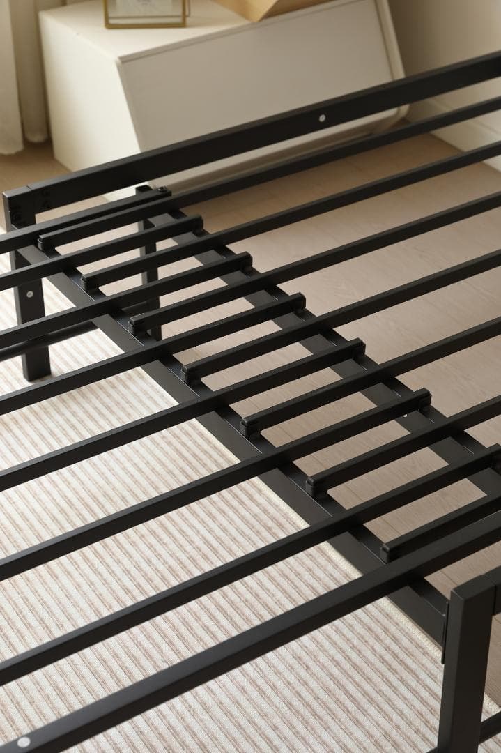 【ブラック】伸長式ベッド シングル パイプベッド 伸縮 下収納 パイプベッド