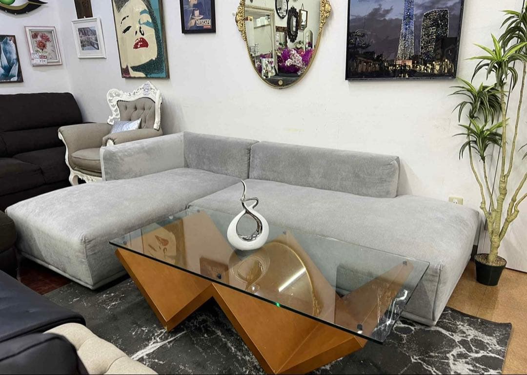 【地域限定無料配送】 Francfrancフランフラングレー L字型ソファ