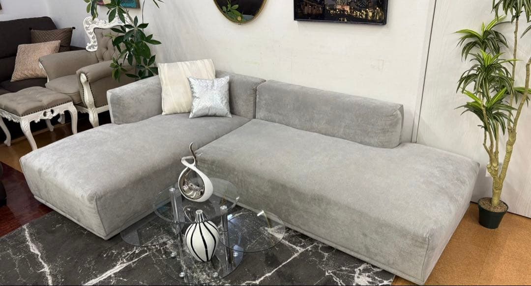 【地域限定無料配送】 Francfrancフランフラングレー L字型ソファ