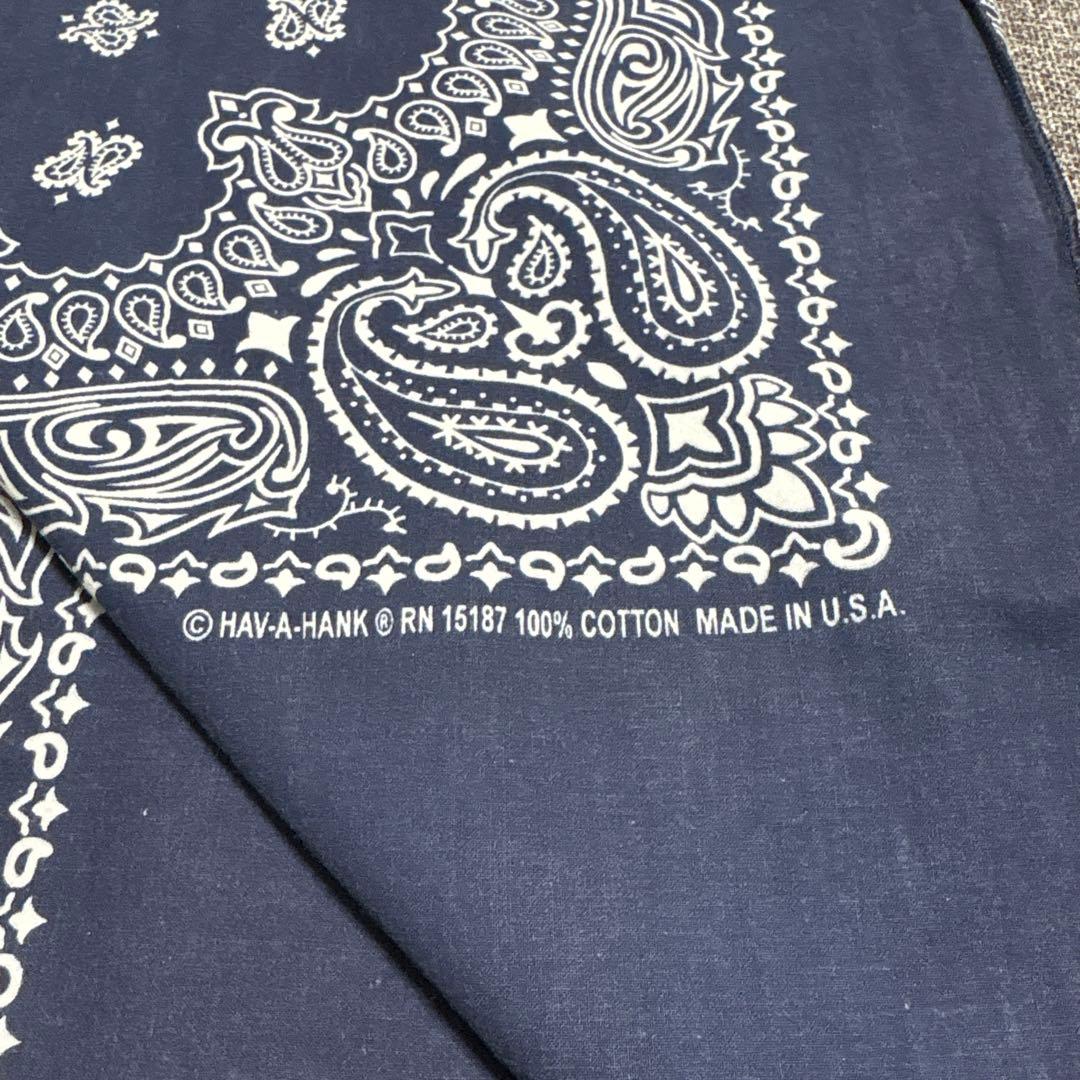 80’sHAV-A-HANK未裁断ビンテージバンダナ　米国製　ネイビーペイズリー