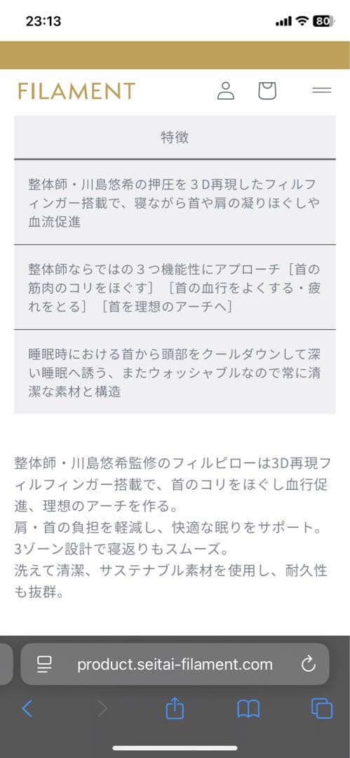 [中古/美品]整体ピロー FIL PILLOW（フィルピロー）正規品