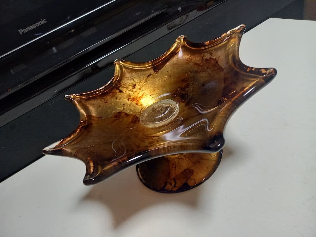 イタリア　ムラーノ　ガラス　水冠　金箔　スタンド　トレー