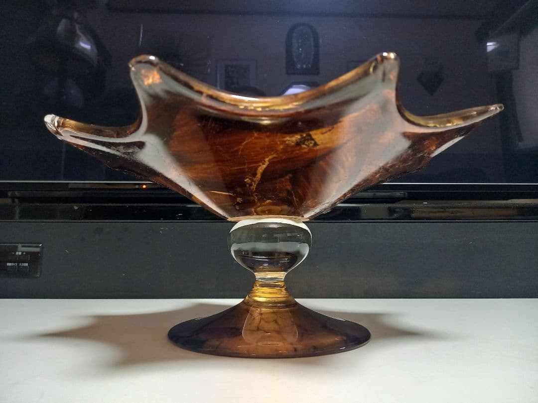 イタリア　ムラーノ　ガラス　水冠　金箔　スタンド　トレー