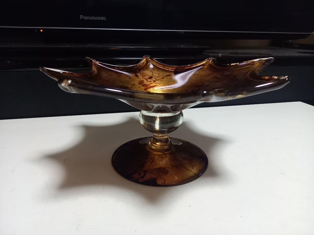 イタリア　ムラーノ　ガラス　水冠　金箔　スタンド　トレー