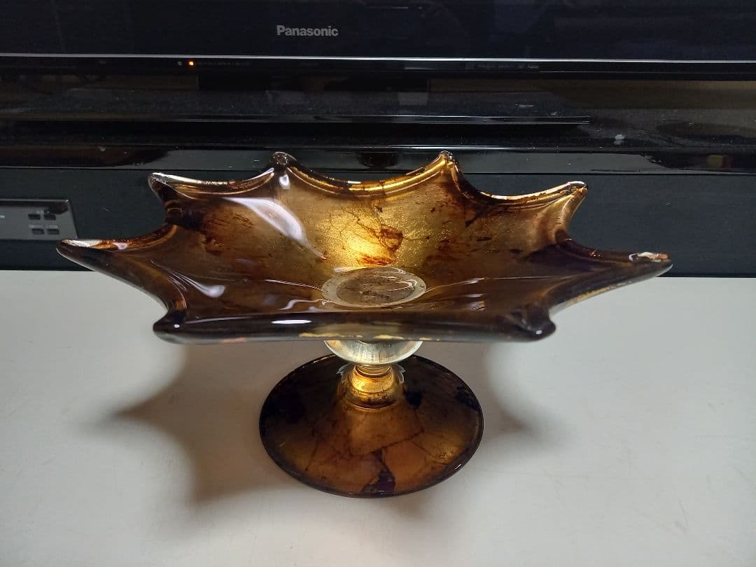 イタリア　ムラーノ　ガラス　水冠　金箔　スタンド　トレー