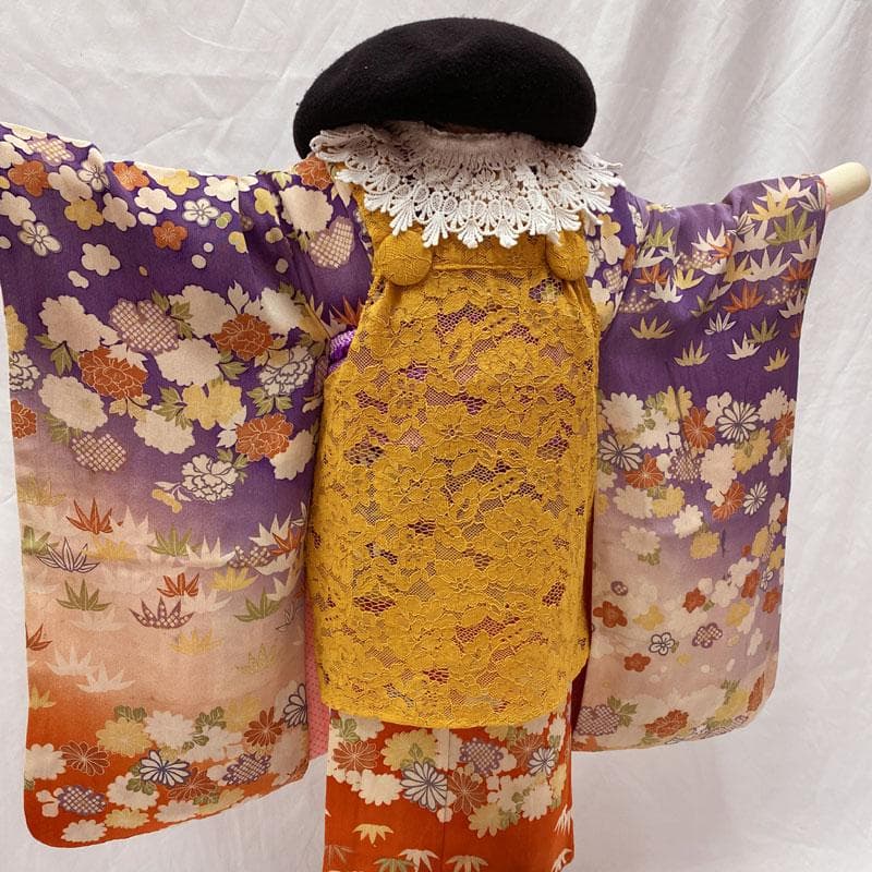 511ag30◎七五三 三歳 女の子 アンティーク着物&被布&長襦袢 紫◎