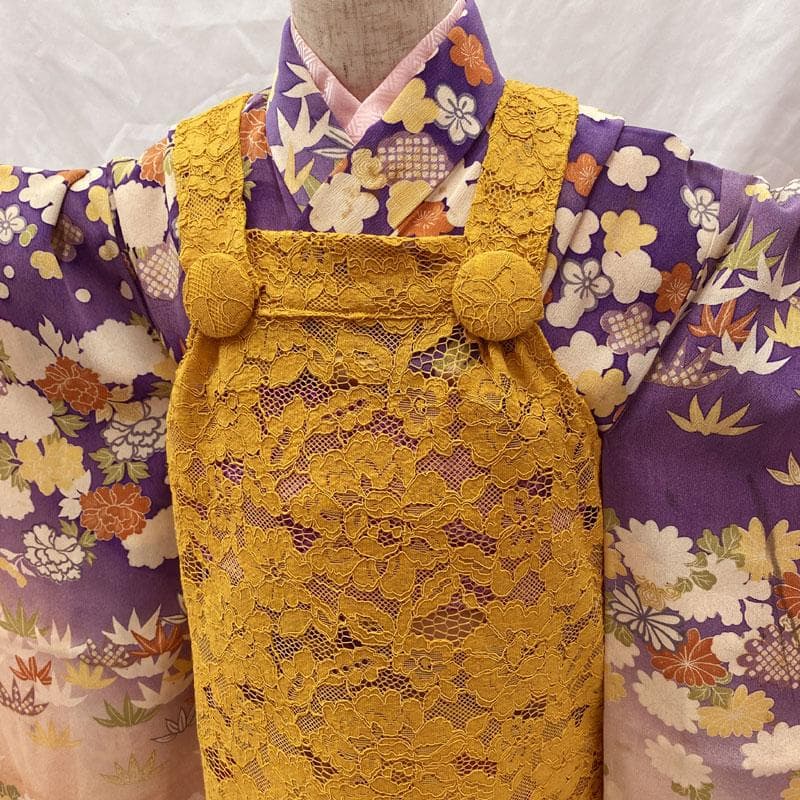 511ag30◎七五三 三歳 女の子 アンティーク着物&被布&長襦袢 紫◎