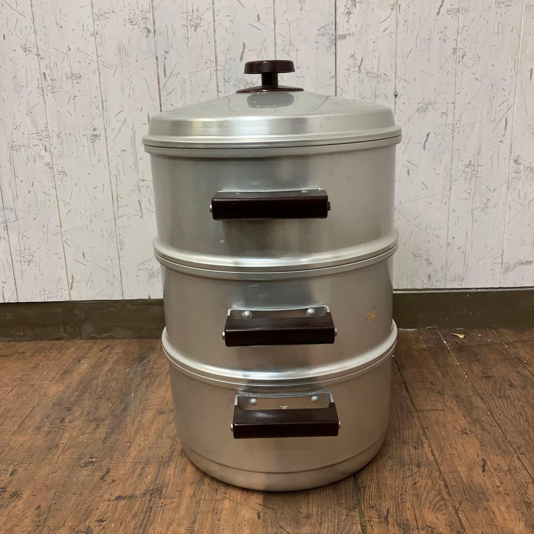 E-2 昭和レトロ ホクセイ ながらセイロ 3段式 アルミ製 蒸し器 両手鍋