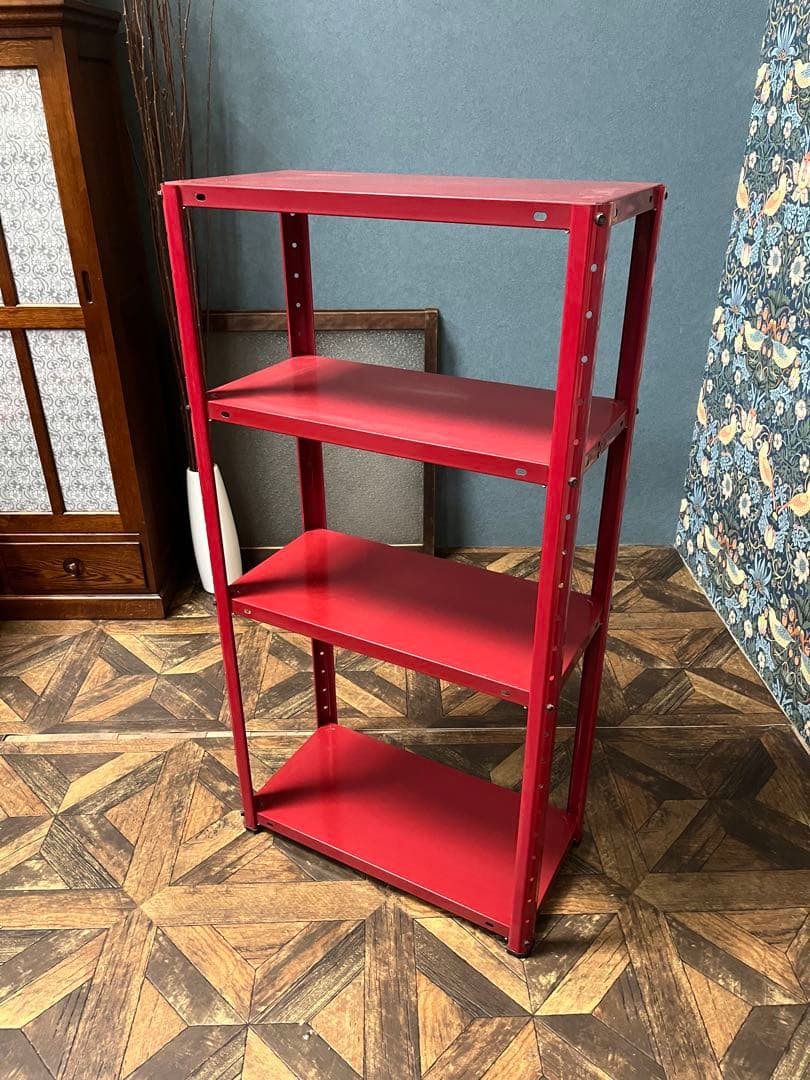 赤 スチール棚 スペースエイジ 昭和レトロ 当時物 インテリア レトロポップ
