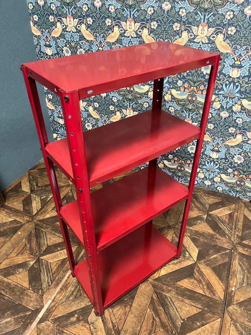 赤 スチール棚 スペースエイジ 昭和レトロ 当時物 インテリア レトロポップ