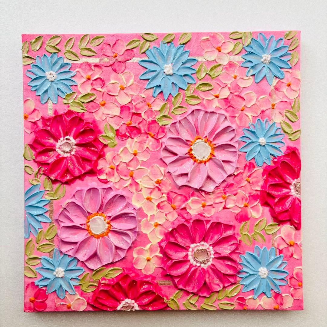テクスチャーアート アクリル画 現代アート 花の絵 恋愛運 原画 #109