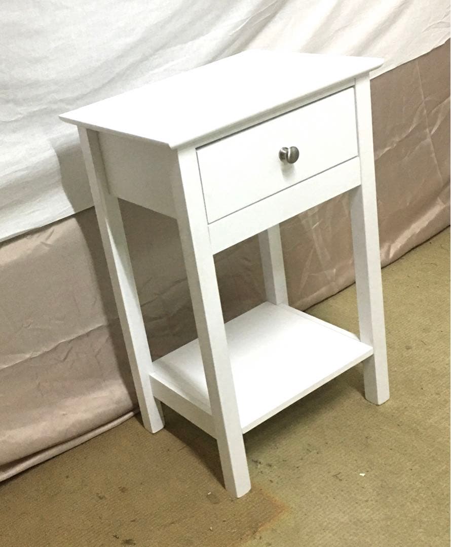 ベッドサイドテーブル木製　ホワイト