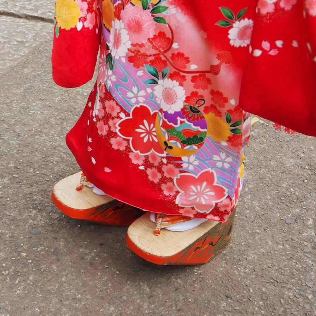 七五三　7歳　ぽっくり下駄　オレンジ系