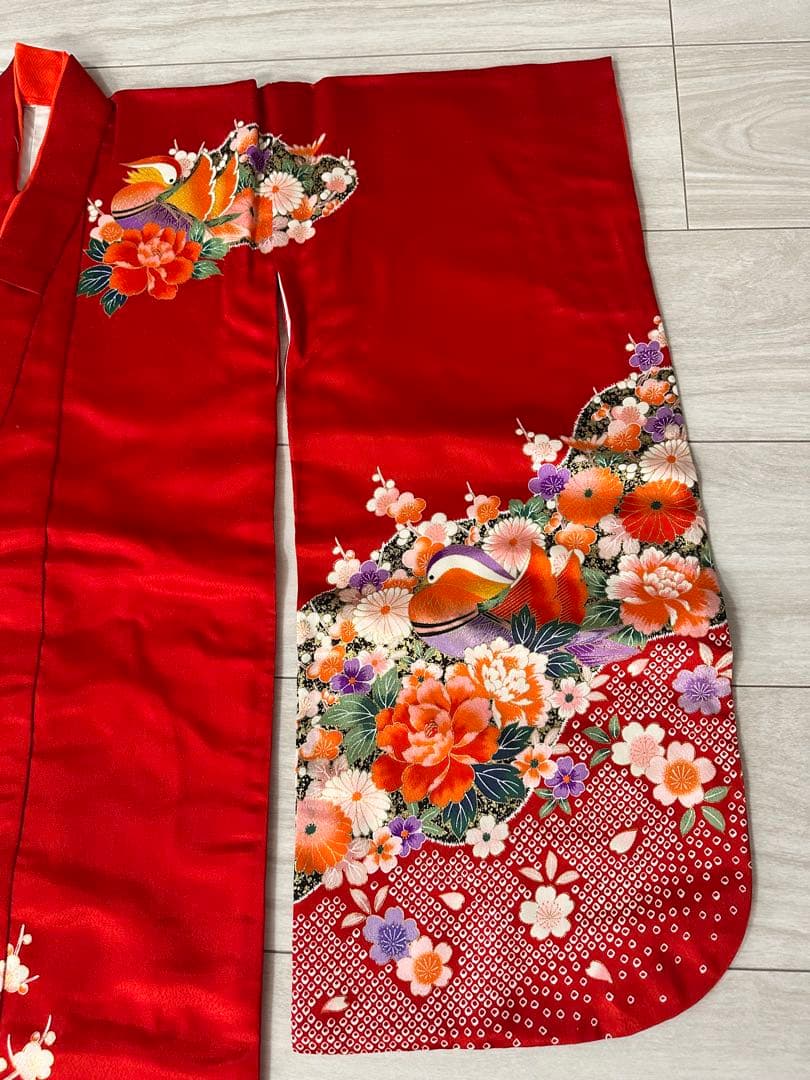 七五三　子ども　着物　小物一式　髪飾り　巾着　扇子　草履　赤