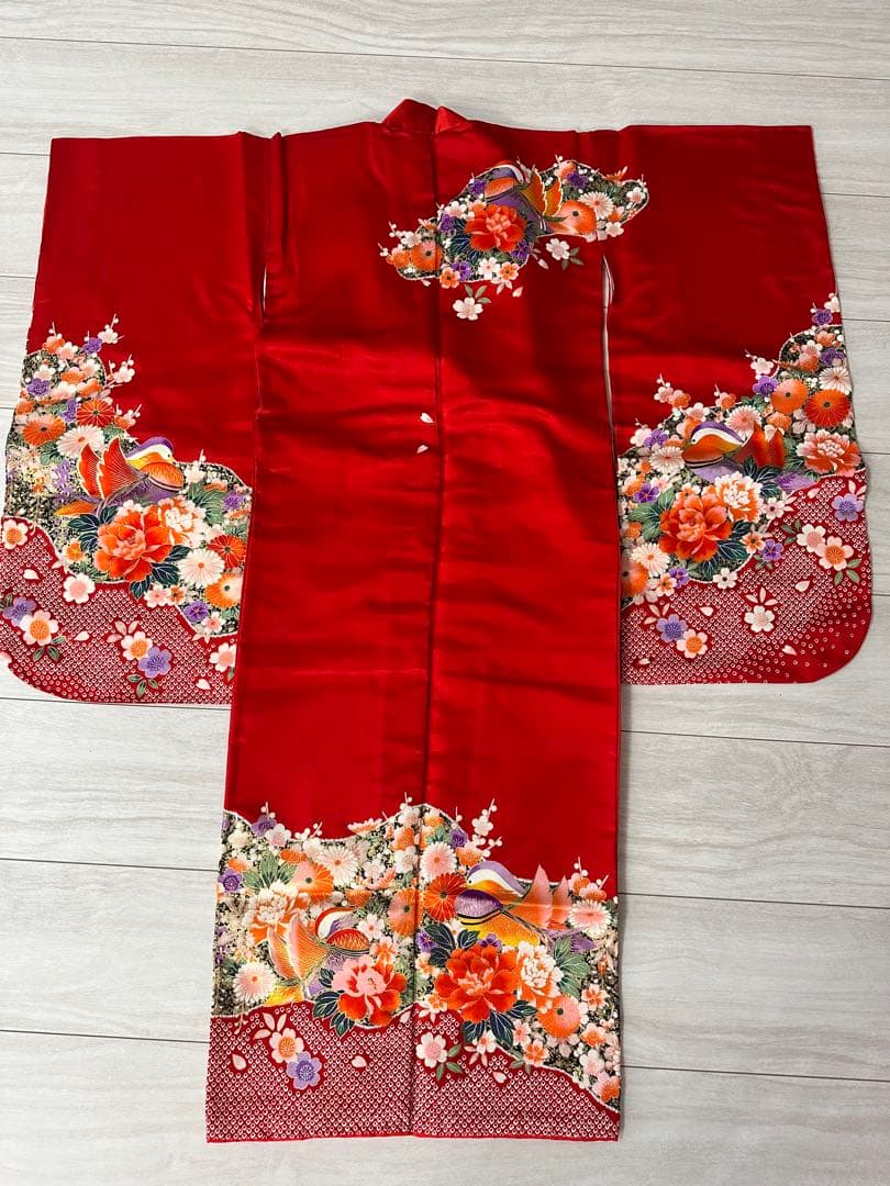 七五三　子ども　着物　小物一式　髪飾り　巾着　扇子　草履　赤