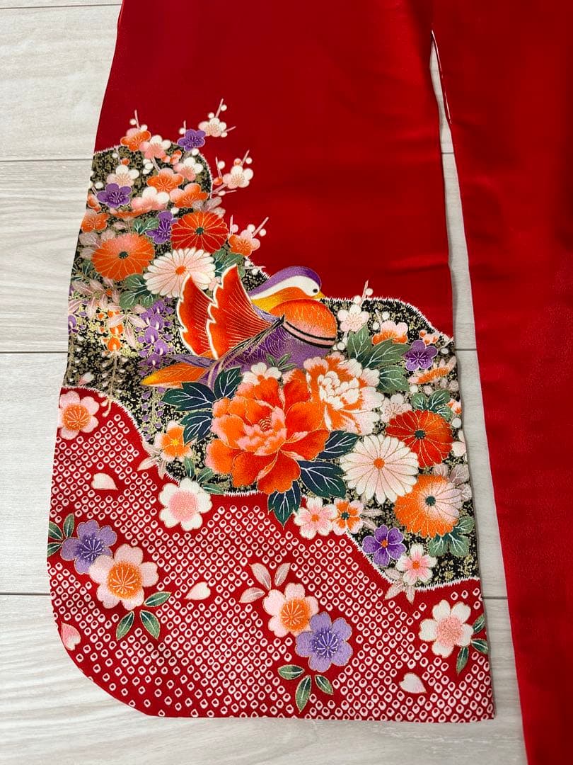 七五三　子ども　着物　小物一式　髪飾り　巾着　扇子　草履　赤