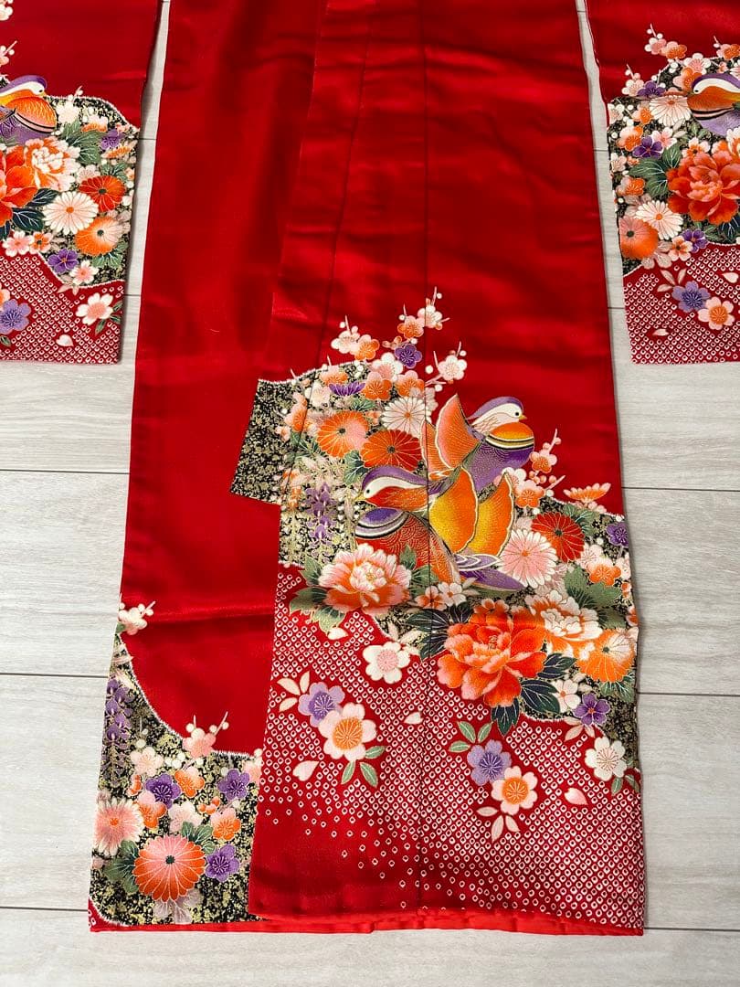 七五三　子ども　着物　小物一式　髪飾り　巾着　扇子　草履　赤