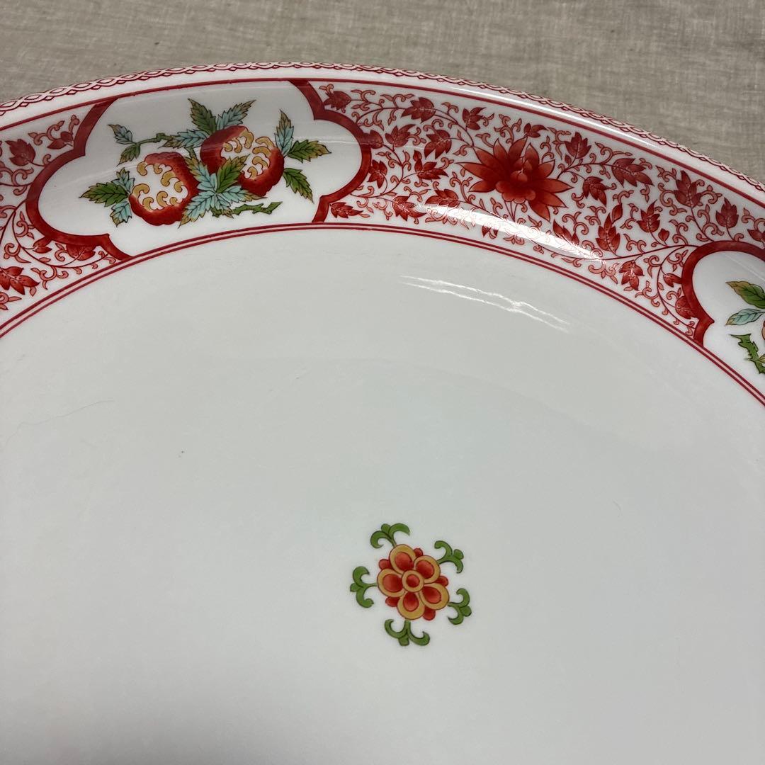 有田焼　赤い花柄の大きめ平鉢　36cm