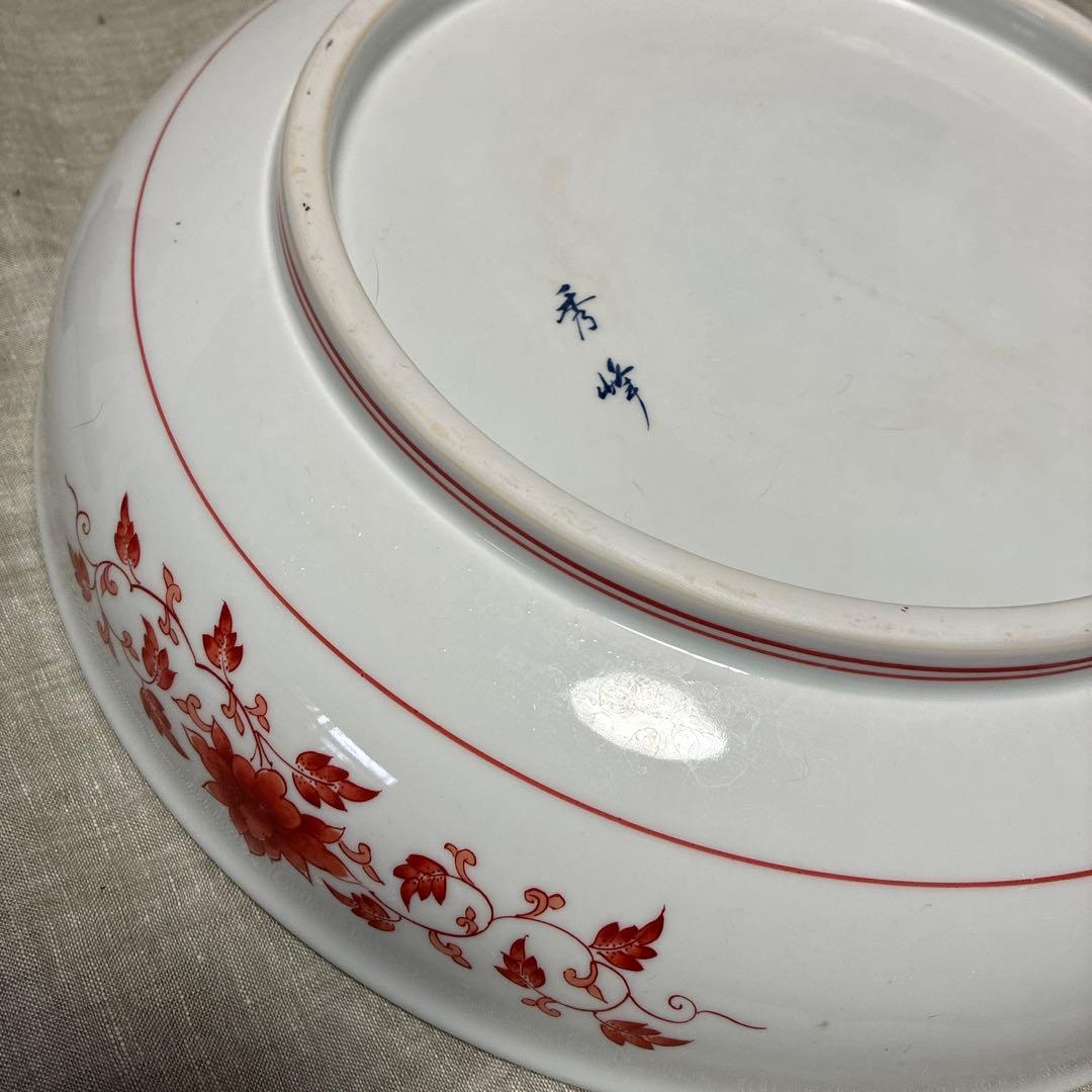 有田焼　赤い花柄の大きめ平鉢　36cm