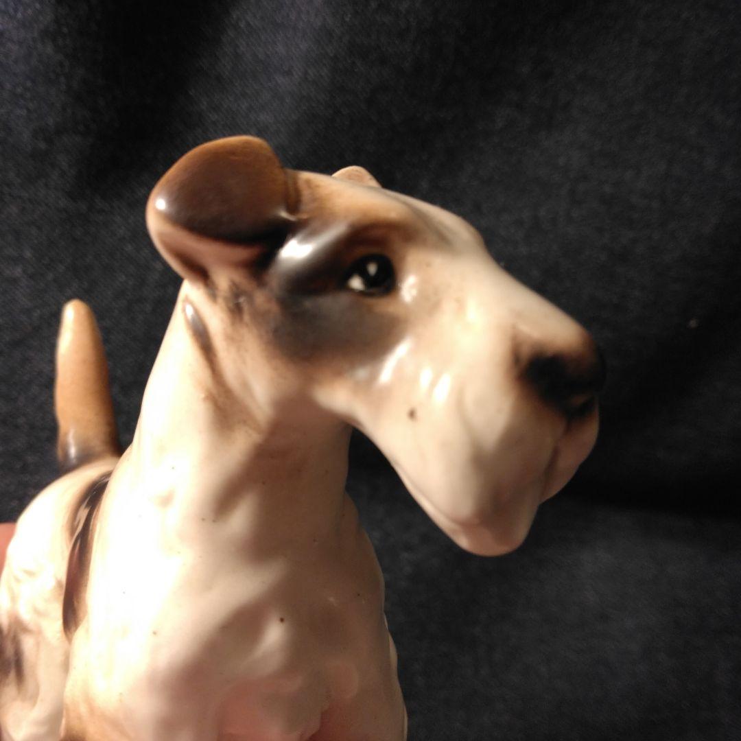 昭和レトロ リード 陶器製犬の置物ノベルティ シユナウザー 当時物
