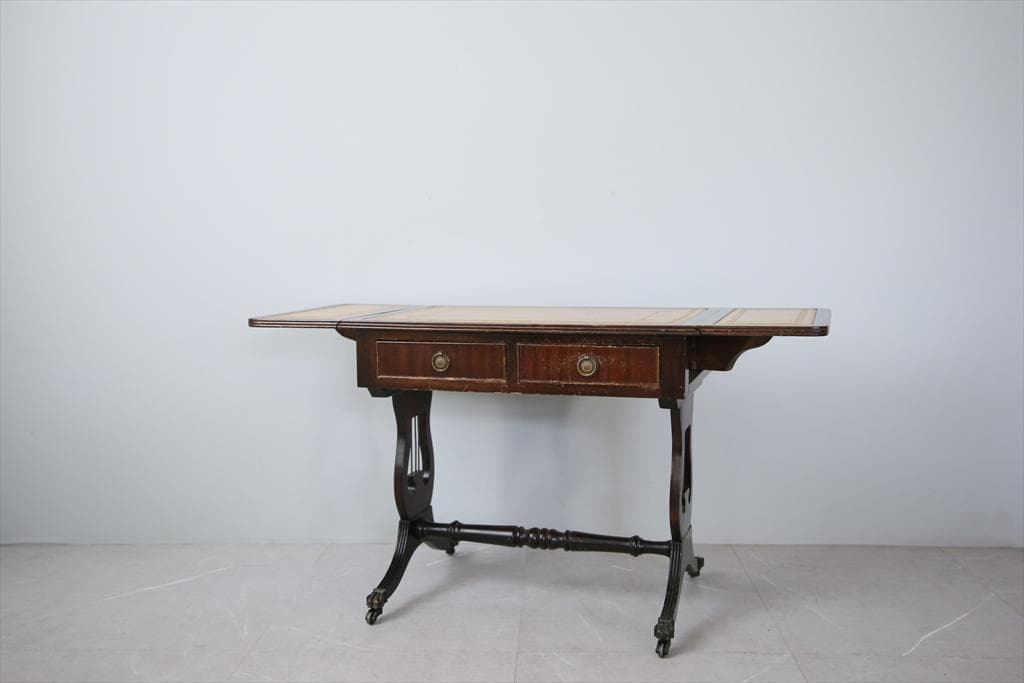 英国アンティーク木製ドロップリーフソファテーブル/折畳机バタフライ(92-282