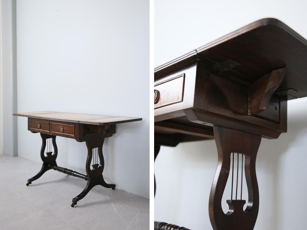 英国アンティーク木製ドロップリーフソファテーブル/折畳机バタフライ(92-282