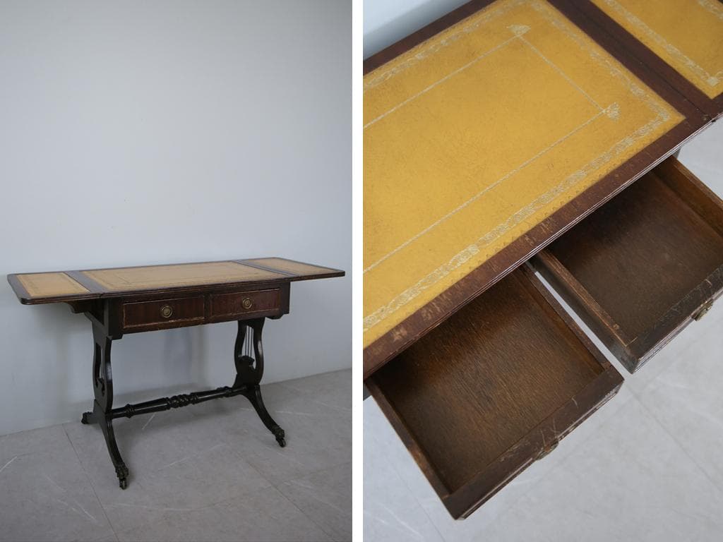 英国アンティーク木製ドロップリーフソファテーブル/折畳机バタフライ(92-282