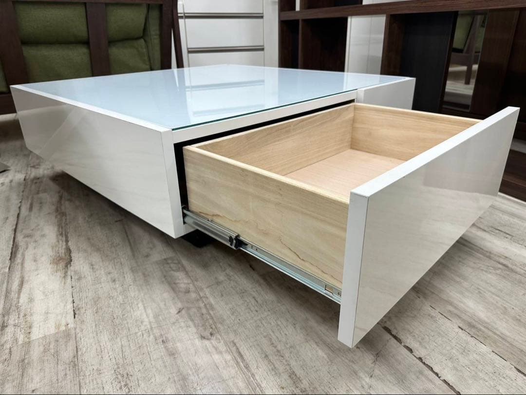ガラス天板　センターテーブル　引出付　幅90cm　北九州市福岡市限定