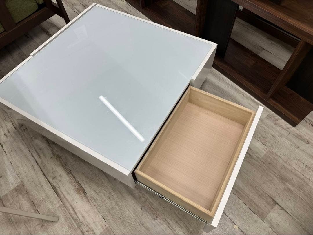 ガラス天板　センターテーブル　引出付　幅90cm　北九州市福岡市限定