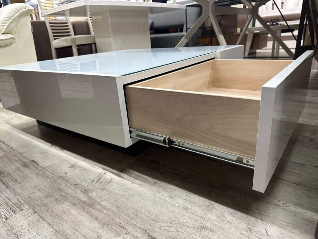 ガラス天板　センターテーブル　引出付　幅90cm　北九州市福岡市限定