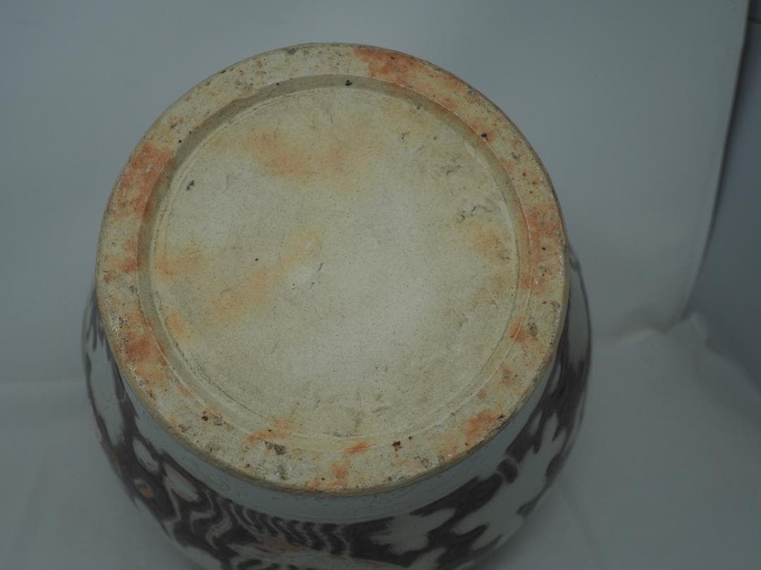 辰砂鉄砂　魚藻文　花瓶　壷　-SO