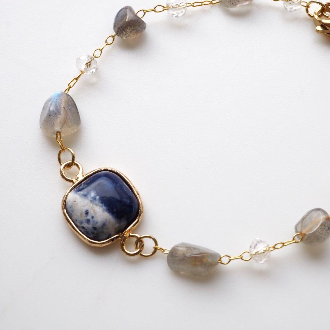 《1点限定/現品です》ラブラドライト×バイカラーソーダライトデザインブレスレット