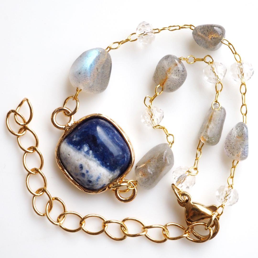 《1点限定/現品です》ラブラドライト×バイカラーソーダライトデザインブレスレット